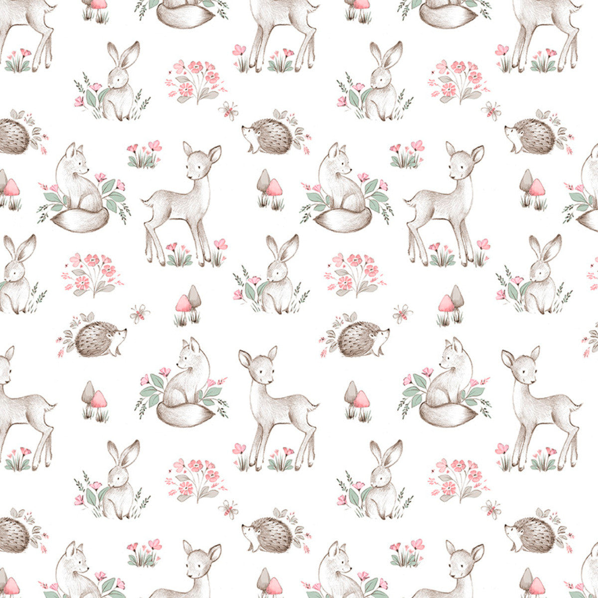 Sweet Woodland Cuddle Crew White Jo Taylor 3 Wishes Cotton Fabric 3W-24518-WHT