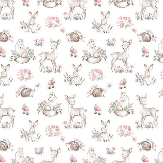 Sweet Woodland Cuddle Crew White Jo Taylor 3 Wishes Cotton Fabric 3W-24518-WHT