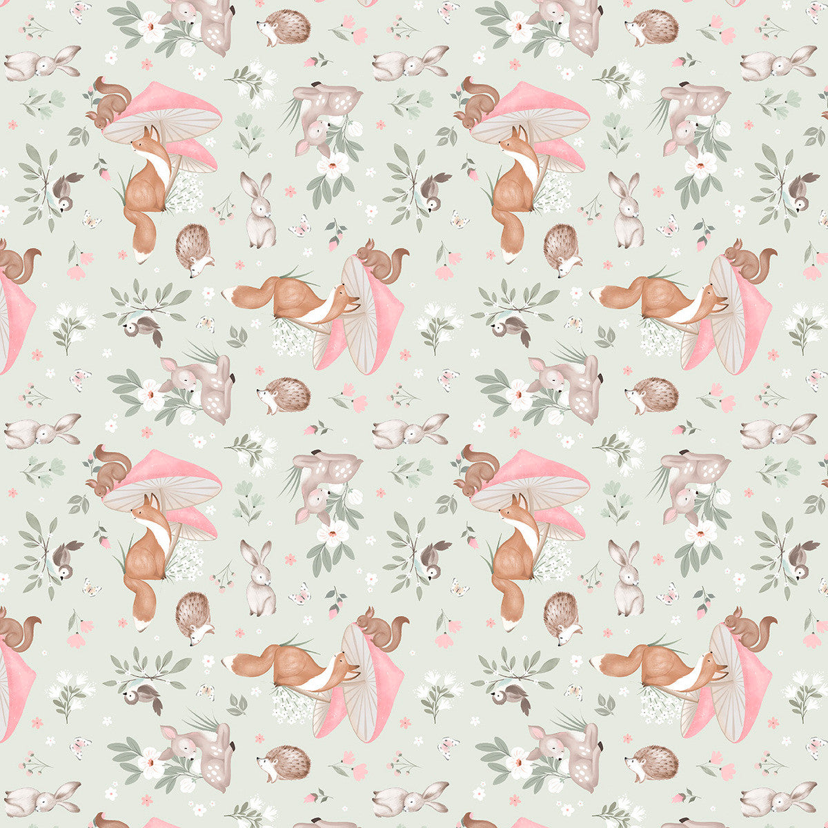 Sweet Woodland Cuddly Critter Garden Light Green Jo Taylor 3 Wishes Cotton Fabric 3W-24514-GRN