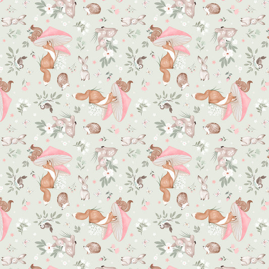 Sweet Woodland Cuddly Critter Garden Light Green Jo Taylor 3 Wishes Cotton Fabric 3W-24514-GRN