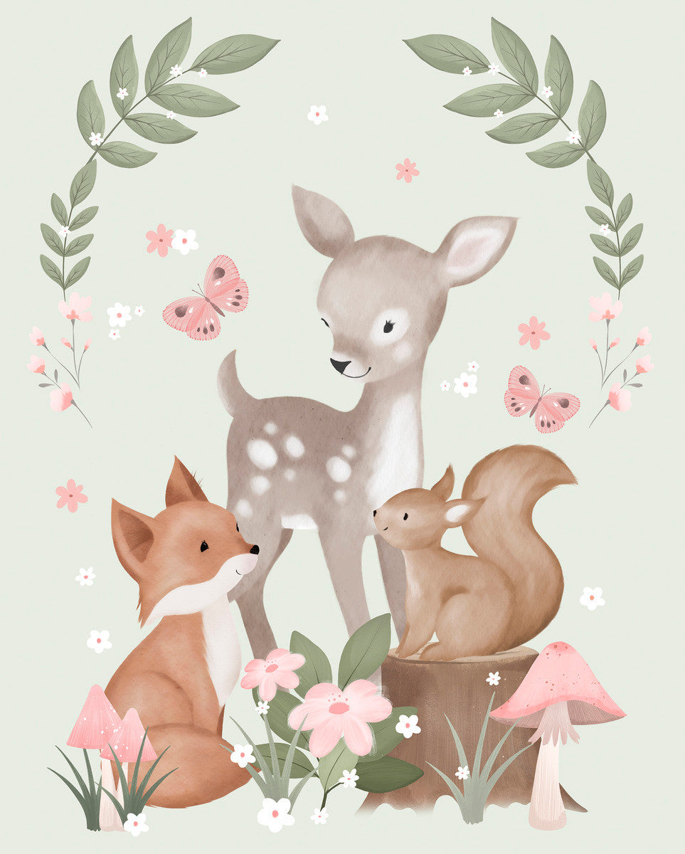 Sweet Woodland Panel 36" Light Green Jo Taylor 3 Wishes Cotton Fabric 3W-24519-PNL
