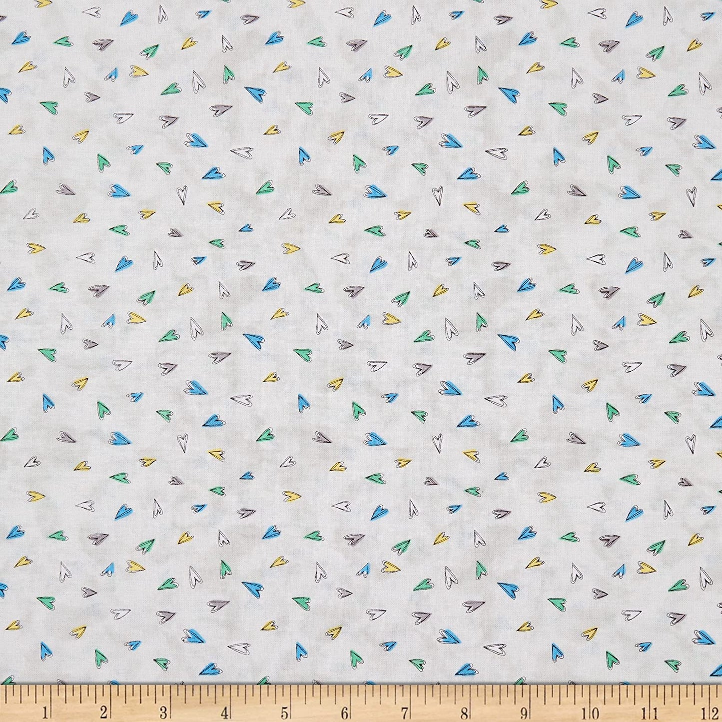 Sweet World Hearts Rainbow Toss Gray Charlotte Grace Wilmington Prints Cotton Fabric