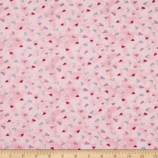 Sweet World Hearts Toss Pink Charlotte Grace Wilmington Prints Cotton Fabric