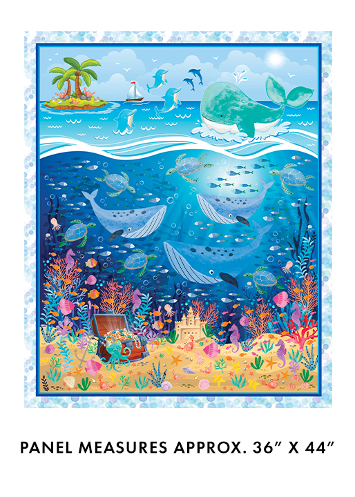 Swim with Me Let's Swim Panel 36" Multi Kanvas Studio Benartex Cotton Fabric BE-15050-99