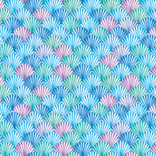 Swim with Me Scalloped Shells Blue Kanvas Studio Benartex Cotton Fabric BE-15057-53