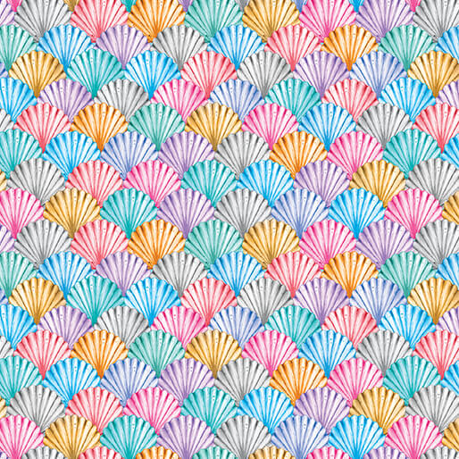 Swim with Me Scalloped Shells Multi Kanvas Studio Benartex Cotton Fabric BE-15057-99