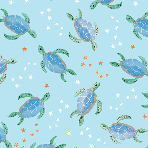 Swim with Me Sea Turtles Light Blue Kanvas Studio Benartex Cotton Fabric BE-15059-51