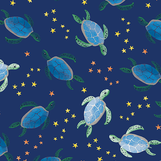 Swim with Me Sea Turtles Navy Kanvas Studio Benartex Cotton Fabric BE-15059-56 | US Fabric Shop