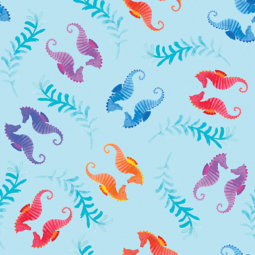 Swim with Me Seahorses Blue Kanvas Studio Benartex Cotton Fabric BE-15058-51