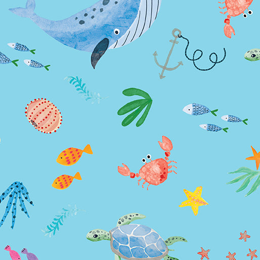 Swim with Me Ocean life Turquoise Kanvas Studio Benartex Cotton Fabric BE-15061-84