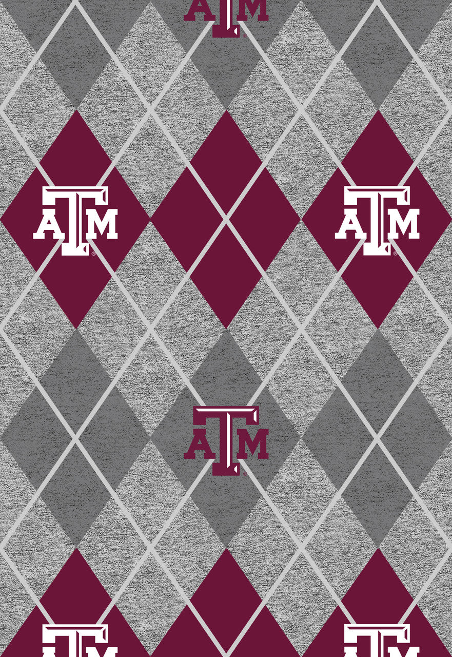Texas A&M Aggies NCAA College Heather Argyle Sykel Enterprises Polyester Fleece Fabric TAM-1148