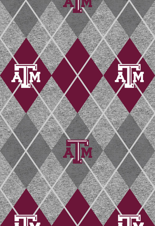 Texas A&M Aggies NCAA College Heather Argyle Sykel Enterprises Polyester Fleece Fabric TAM-1148