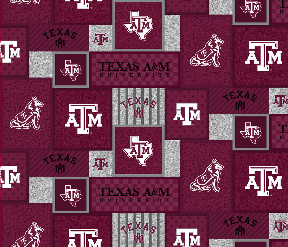 Texas A&M Aggies NCAA College Patch Sykel Enterprises Polyester FLEECE Fabric TAM-1177