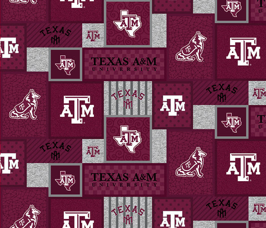 Texas A&M Aggies NCAA College Patch Sykel Enterprises Polyester FLEECE Fabric TAM-1177