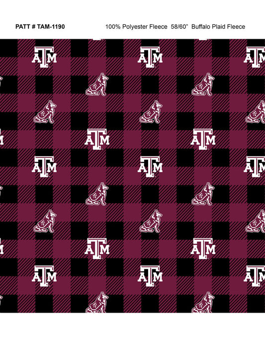 Texas A&M Aggies NCAA College Buffalo Plaid Sykel Enterprises Polyester FLEECE Fabric TAM-1190