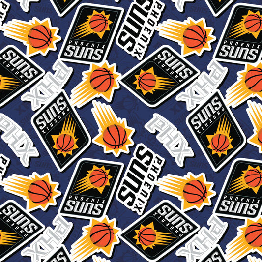 Phoenix Suns NBA Basketball 2023 Sticker Toss Multi Camelot Cotton Fabric