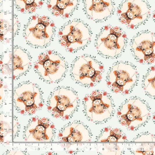 Til The Cows Come Home Cow Heads & Floral Sky Timeless Treasures Cotton Fabric TT-FARM-CD4043-SKY