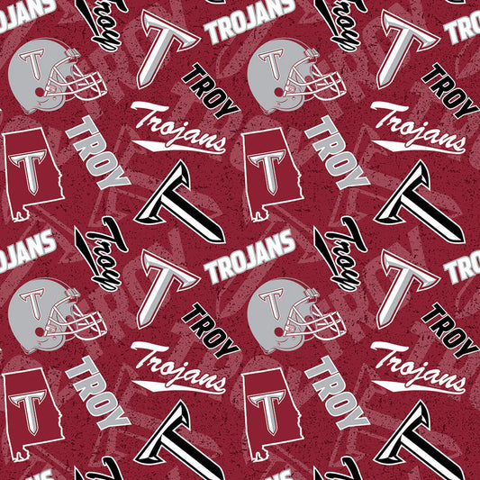Troy Trojans NCAA College Tone on Tone Red Sykel Cotton Fabric TROY-1178