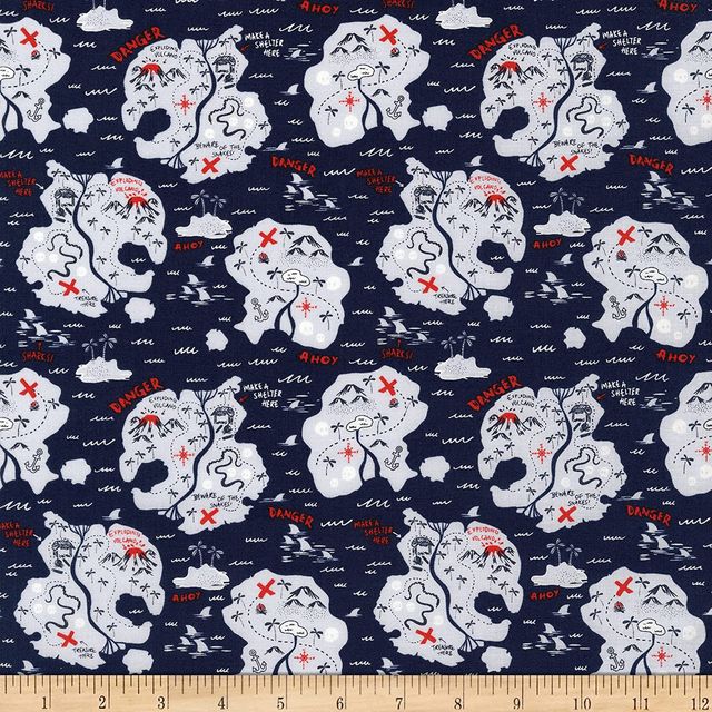 Pirate Nautical Map Walk the Plank Danger Pirate Islands Timeless Treasures Cotton Fabric