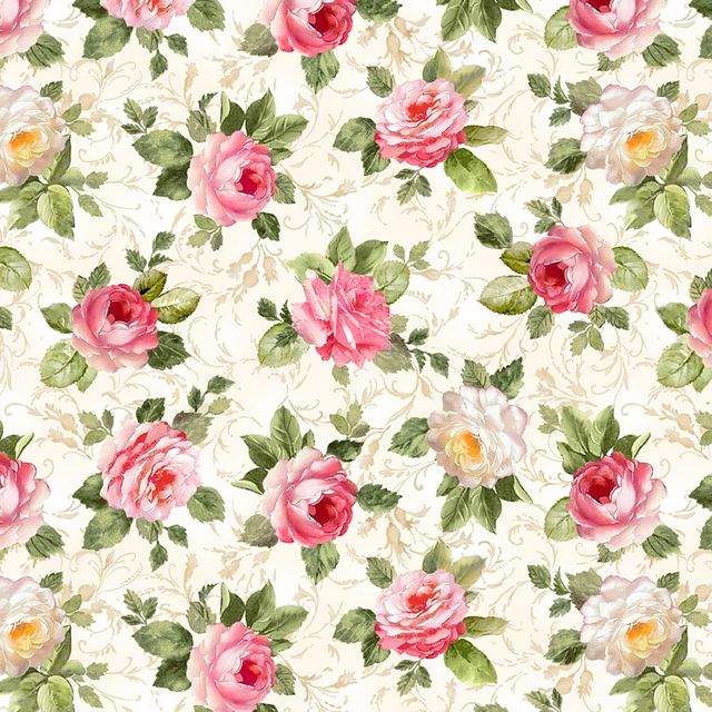 Rose Single Cream Romance Timeless Treasures Cotton Fabric