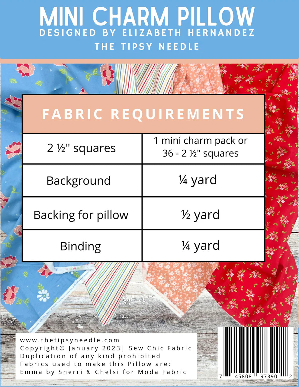 Mini Charm Pillow Quilt Pattern The Tipsy Needle TTN-118