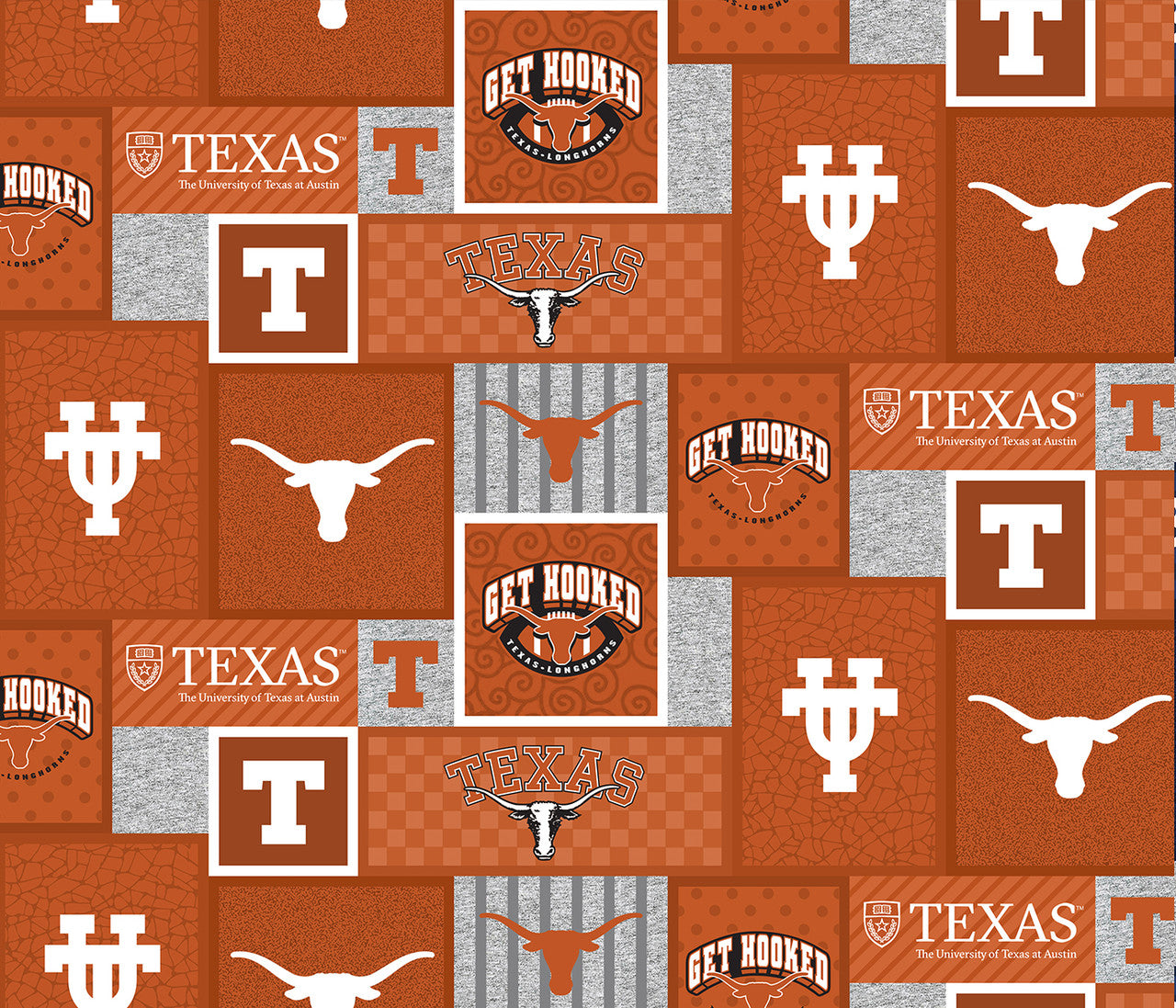 Texas Longhorns NCAA College Patch Sykel Enterprises Polyester FLEECE Fabric TX-1177