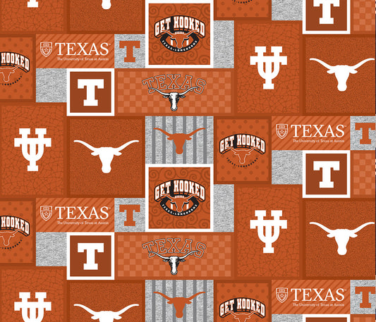 Texas Longhorns NCAA College Patch Sykel Enterprises Polyester FLEECE Fabric TX-1177