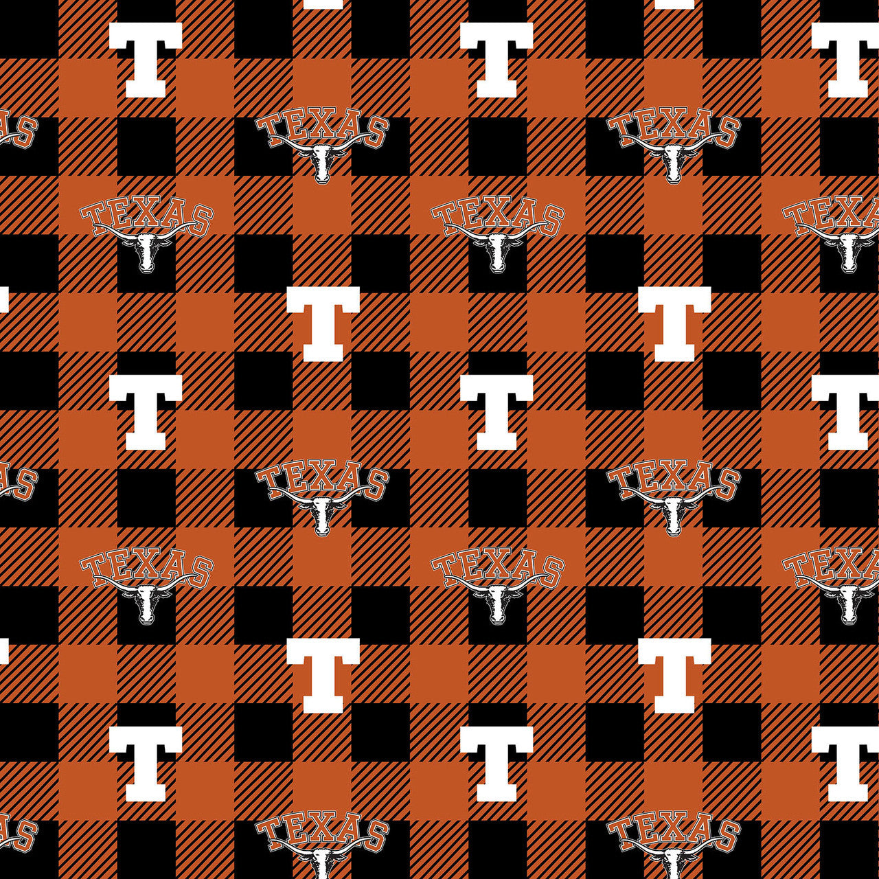 Texas Longhorns NCAA College Buffalo Plaid Sykel Enterprises Polyester Fleece Fabric TX-1190