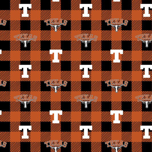 Texas Longhorns NCAA College Buffalo Plaid Sykel Enterprises Polyester Fleece Fabric TX-1190