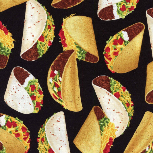 Taco Tuesday Tossed Tacos Black George McCartney Timeless Treasures Cotton Fabric