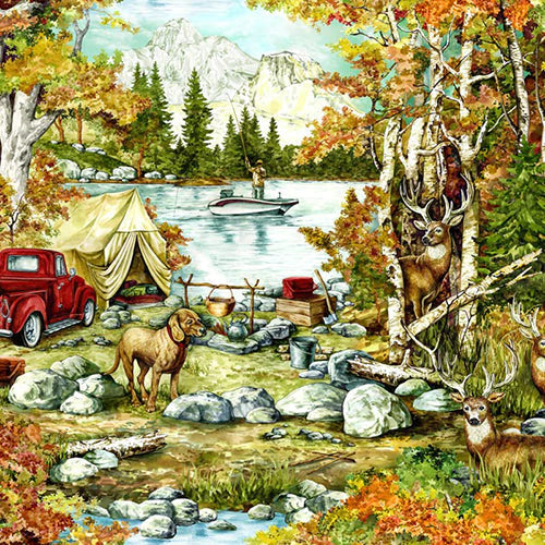 Tahoe Scenic Campground Lake View Oasis Fabric Cotton fabric