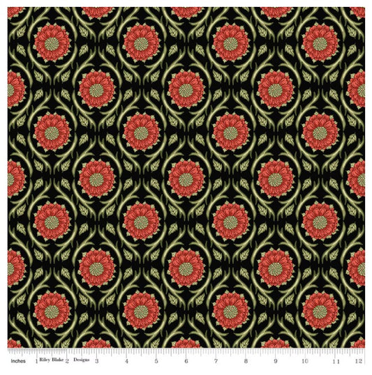 Tangled Garden Medallions Black Diane Labombarbe Riley Blake Cotton Fabric RB-C18021-BLACK