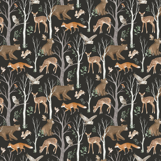 Tanglewood Scenic Animals Charcoal Multi Deborah Edwards Northcott Cotton Fabric NC-29281-98