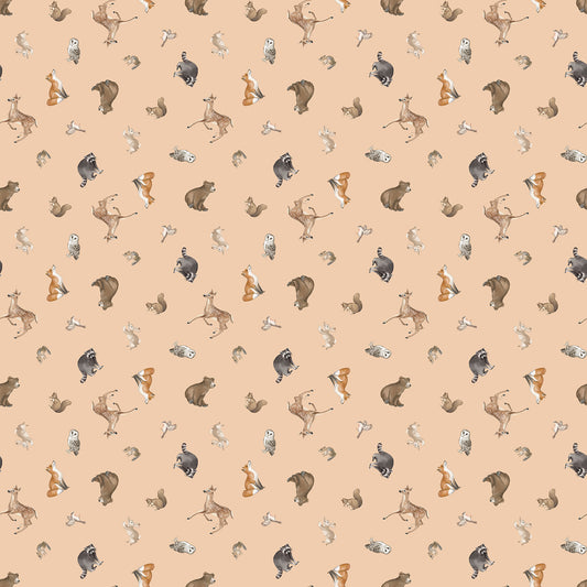 Tanglewood Tossed Animals Peach Multi Deborah Edwards Northcott Cotton Fabric NC-29283-53