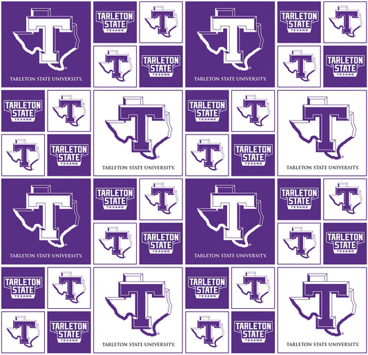 Tarleton State Texans NCAA College Geometric Box Sykel Enterprises 43-44 inches wide Cotton Fabric TARL-020