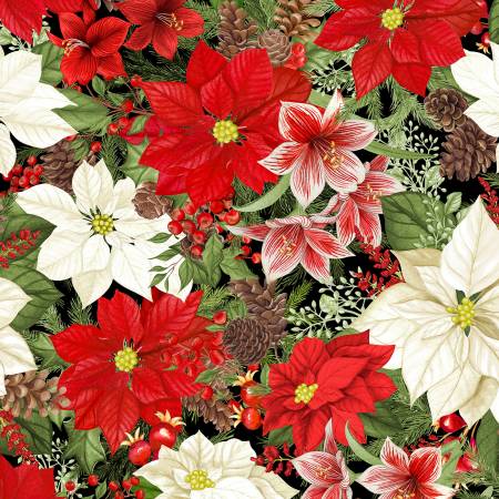 Tartan Holiday Packed Florals Black Danielle Leone Wilmington Prints Cotton Fabric