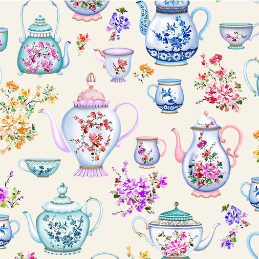 Tea O'clock Tea Garden Cream Michael Miller Cotton Fabric