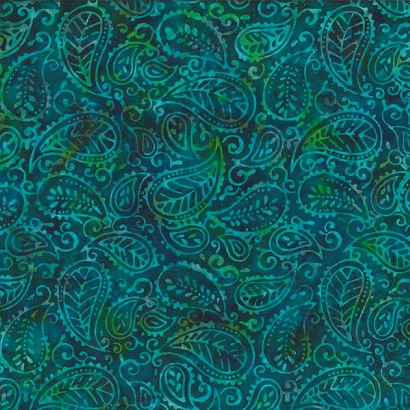 Tealing Good Batiks Leafy Paisley Blue Green Wilmington Prints Cotton Fabric