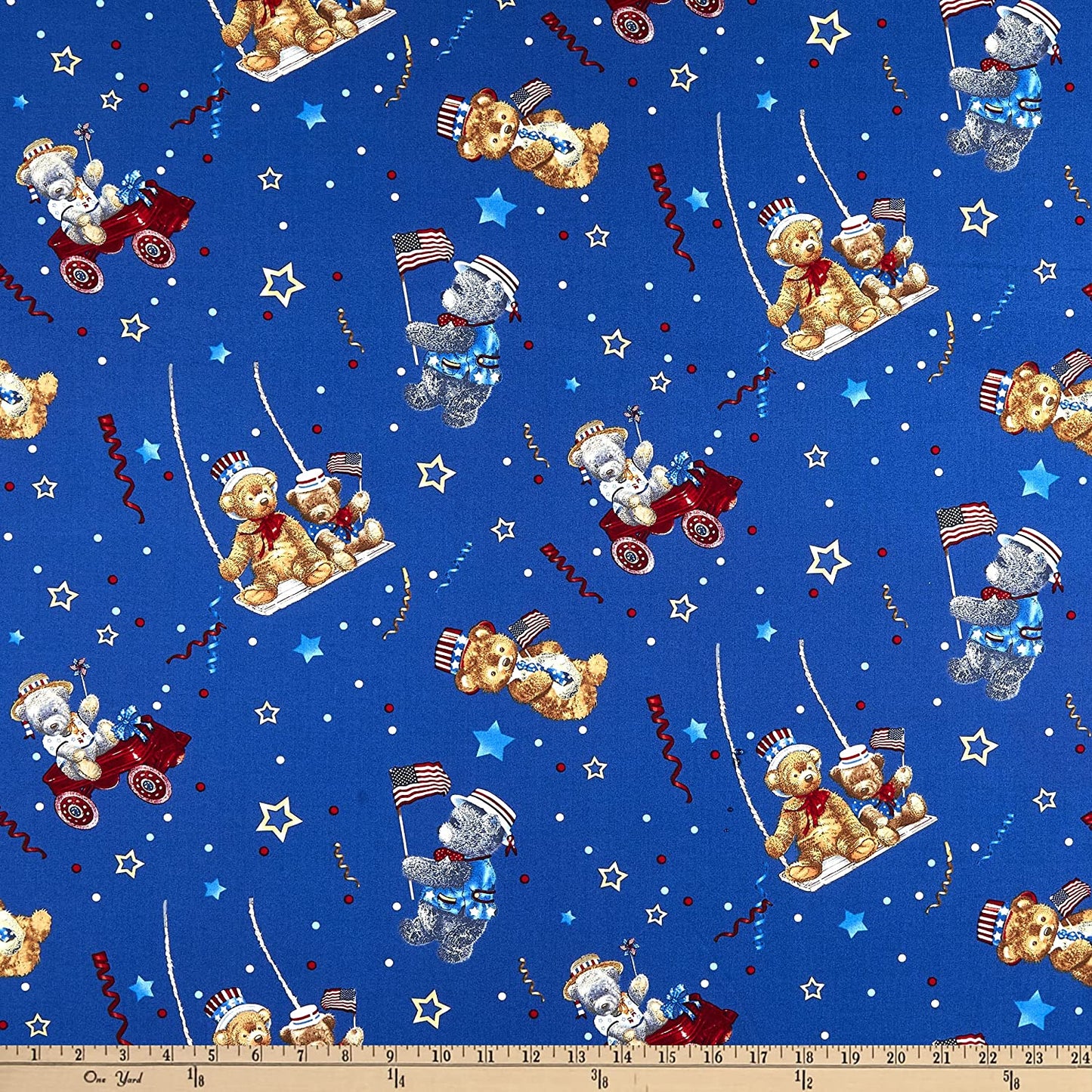 Teddy's America Tossed Allover Teddy Navy Robert Giordano Henry Glass Cotton Fabric