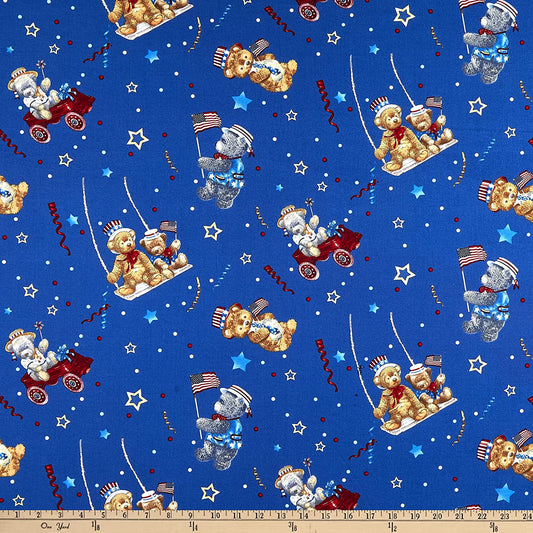 Teddy's America Tossed Allover Teddy Navy Robert Giordano Henry Glass Cotton Fabric