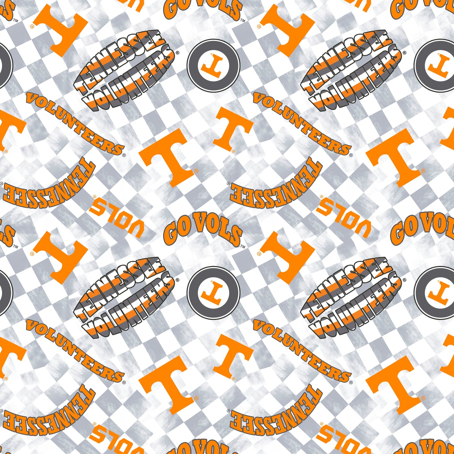 Tennesse Vols NCAA College Checks White Sykel Enterprises Canvas Duck Cloth Cotton Fabric TEN-1380-WHITE