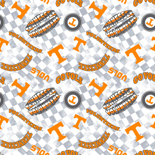 Tennesse Vols NCAA College Checks White Sykel Enterprises Canvas Duck Cloth Cotton Fabric TEN-1380-WHITE