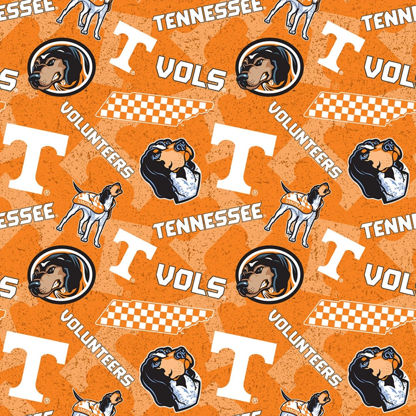 Tennessee University Vols (Volunteers) NCAA College Tone Sykel on Tone Sykel Cotton Fabric