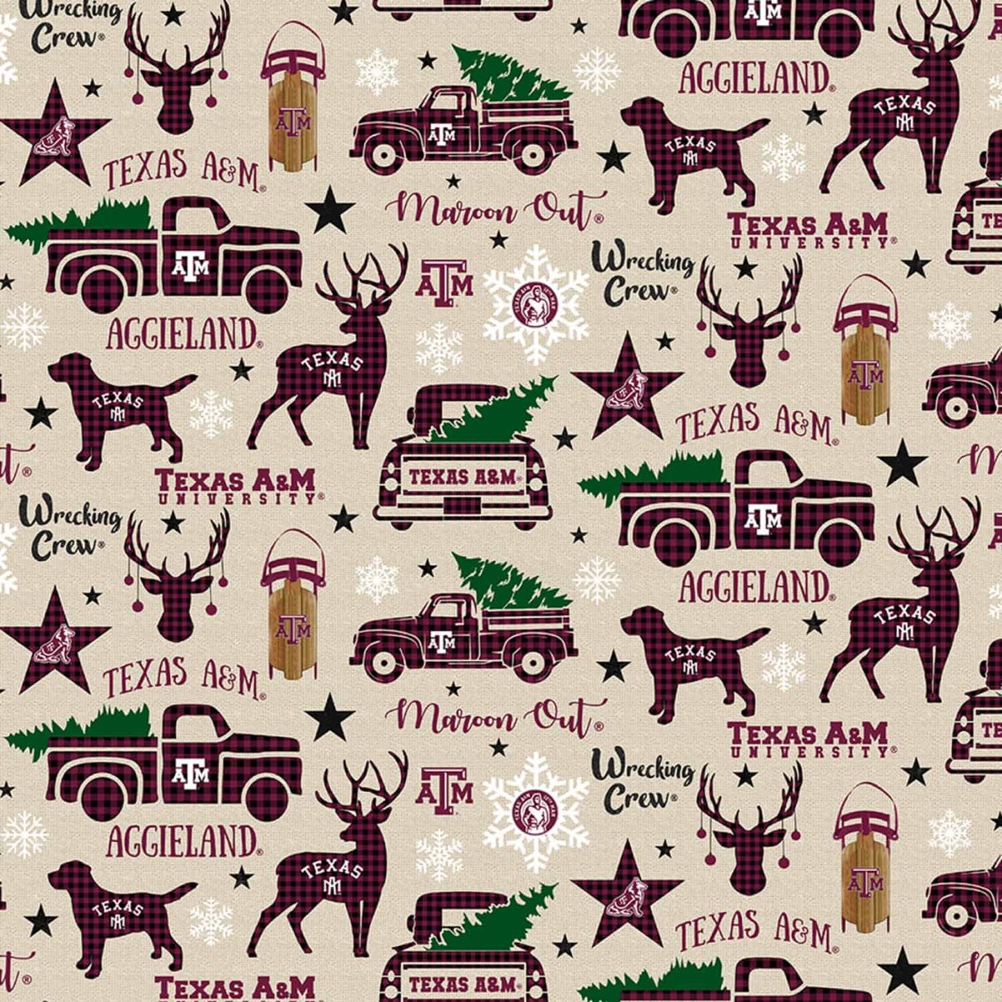 Texas A&M Aggies NCAA Holiday Christmas Sykel Cotton Fabric