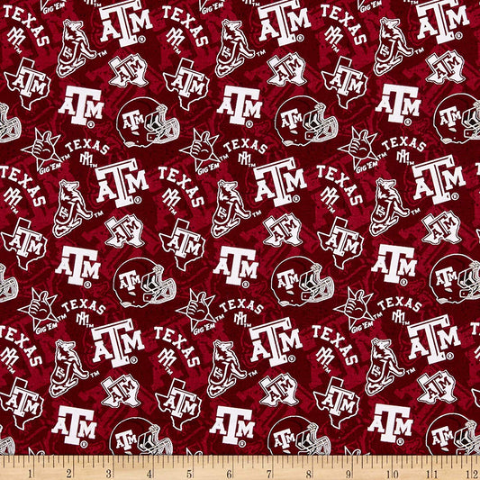 Texas A&M Aggies NCAA College Tone on Tone Sykel Cotton Fabric