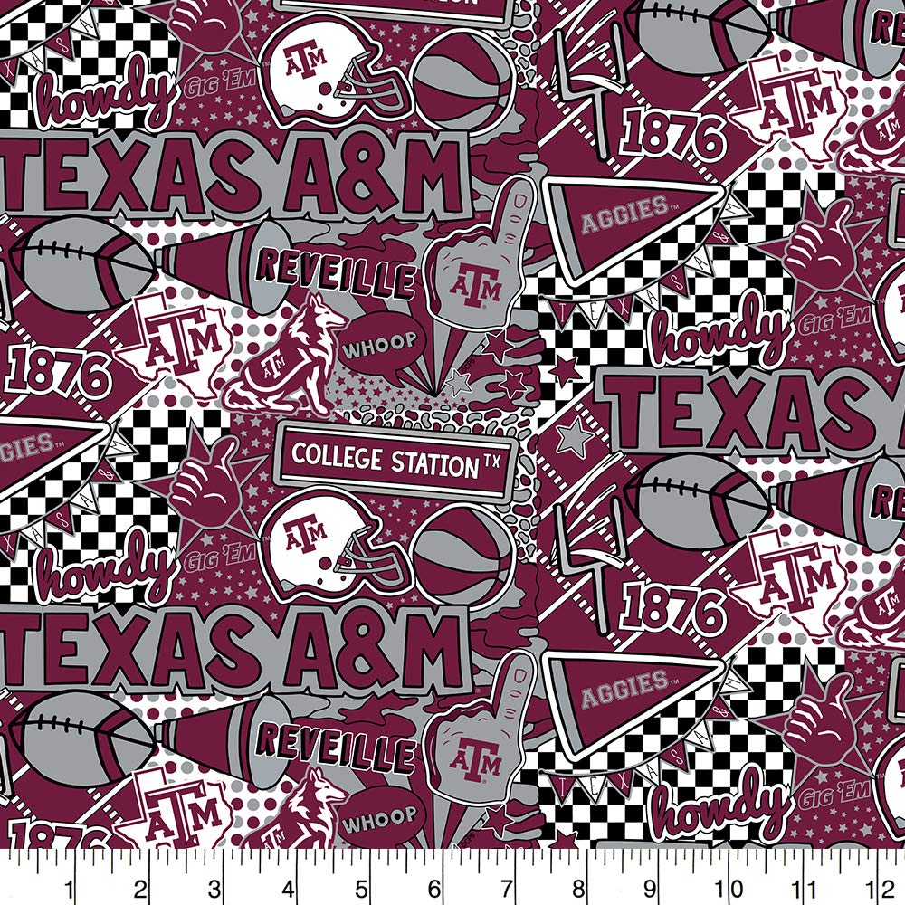 Texas A&M Aggies NCAA College Pop Art Graffiti Sykel Cotton Fabric