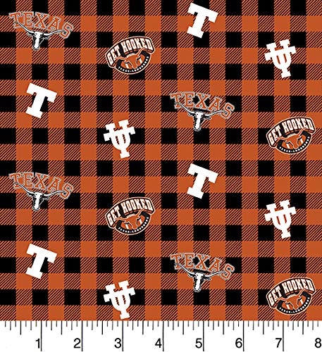 Texas Longhorns NCAA College Buffalo Plaid Sykel Cotton Fabric