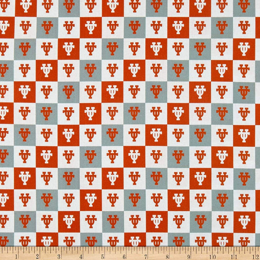 Texas University Longhorns NCAA Collegiate Check mini check Sykel Cotton Fabric