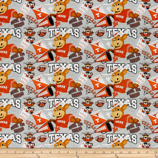 Texas Longhorns NCAA Collegiate Mascot Heather Gray Sykel cotton fabric