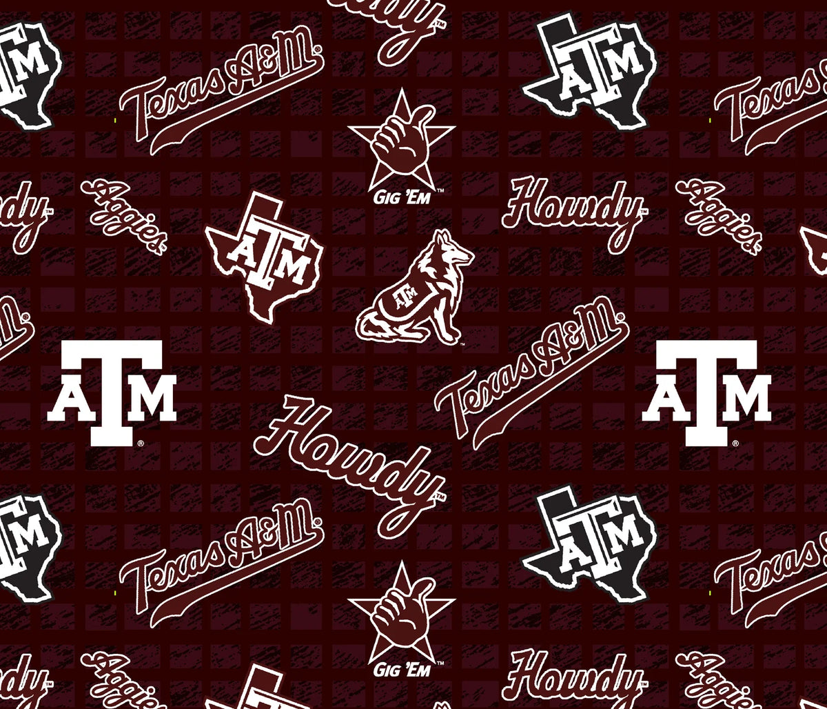 Texas A&M Aggies NCAA College 108'' Wide back Allover Sykel Enterprises Cotton Fabric TAM-1395